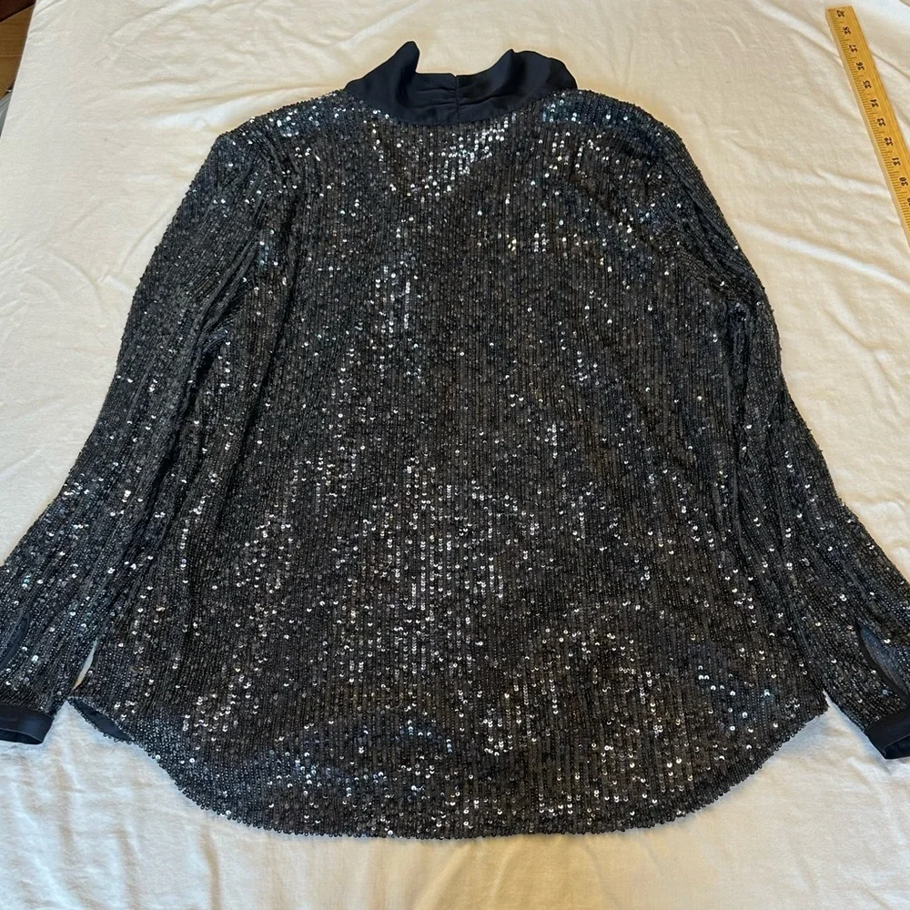 Ann Taylor Navy Sequin Blouse with Bow Accent - NWT - XL - Picture 8 of 11